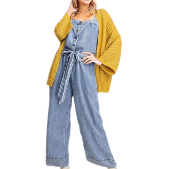 easel Jeans Easel Los Angeles Stonewashed Denim Romper Overalls